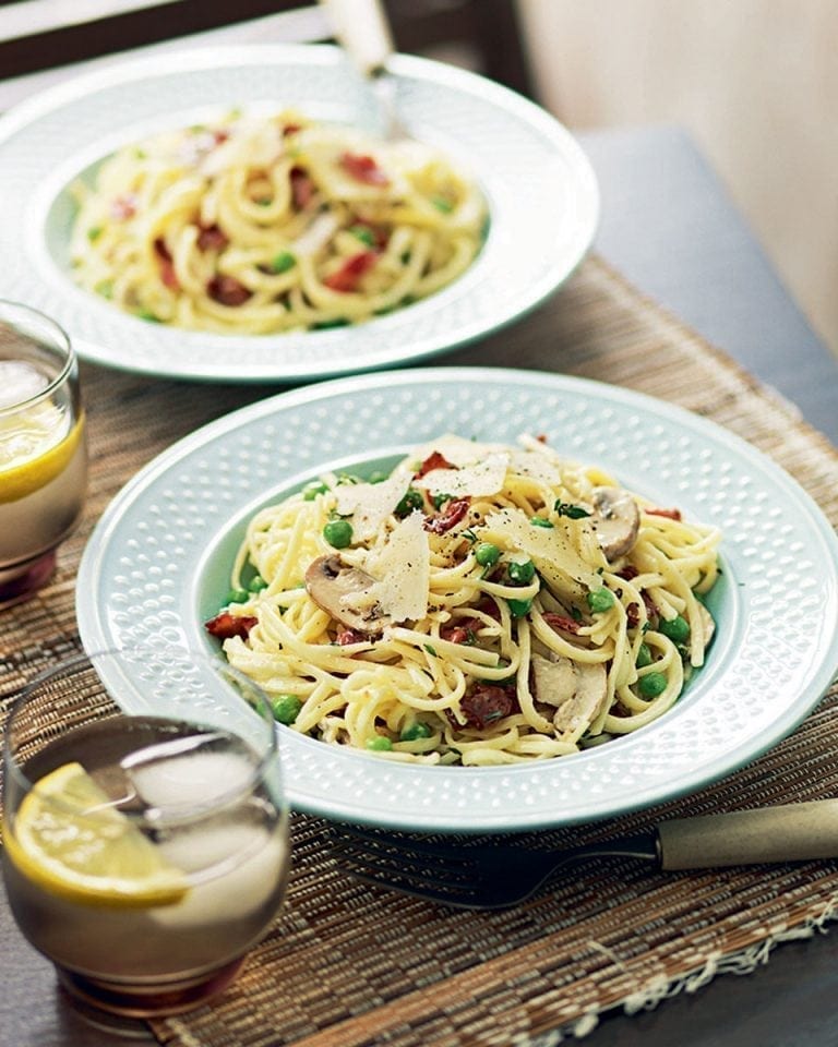 Mushroom and bacon pasta recipe | delicious. magazine