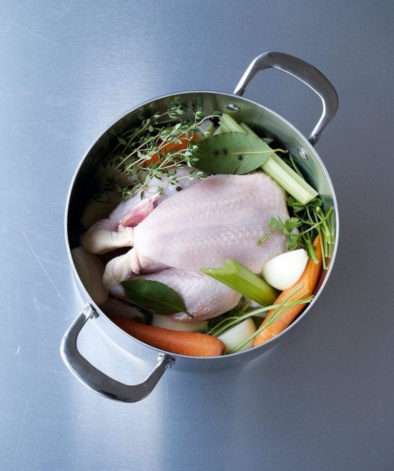How to make chicken stock (and poached chicken)