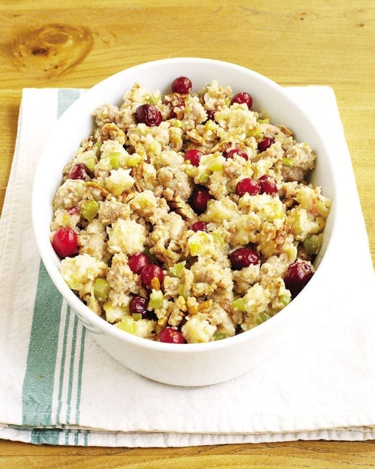 Sausage, pear and cranberry stuffing recipe | delicious. magazine