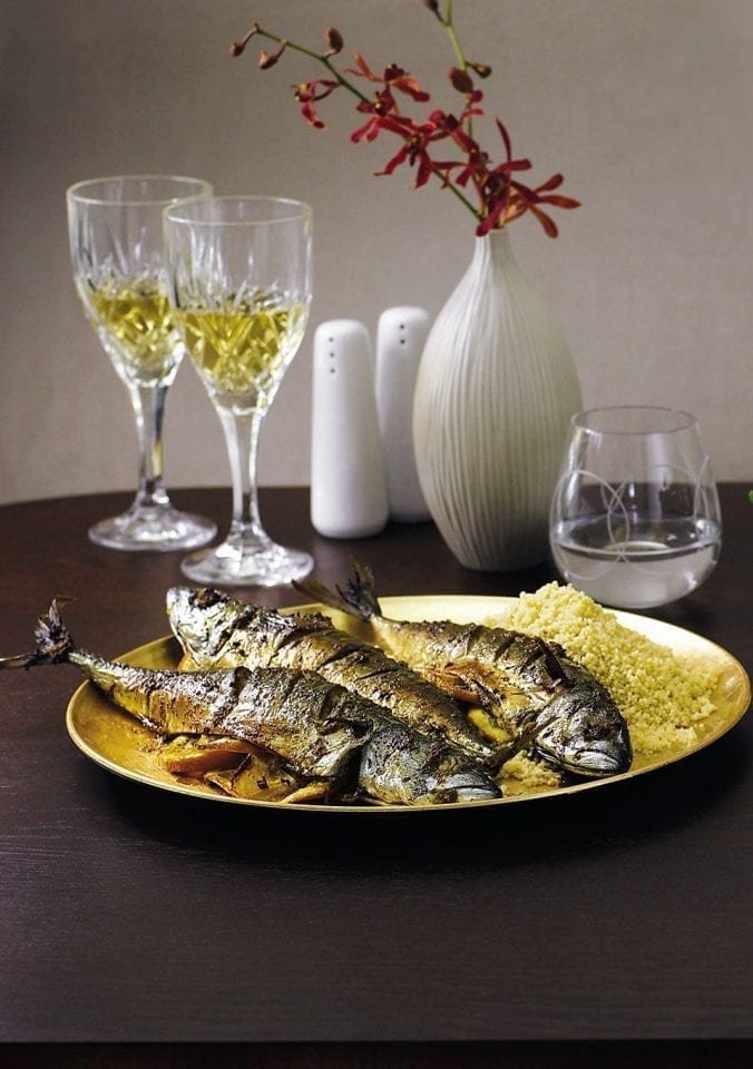 Citrus-baked mackerel with couscous
