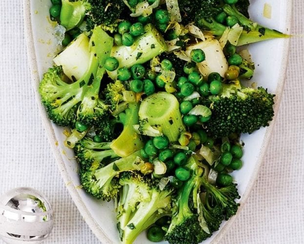 Steamed veg with sautéed onion, garlic, lemon and tarragon dressing
