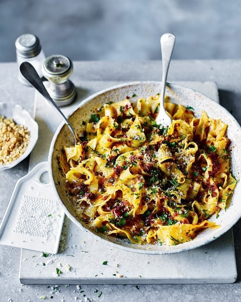 Sicilian lemon pappardelle with ‘nduja and crunchy breadcrumbs