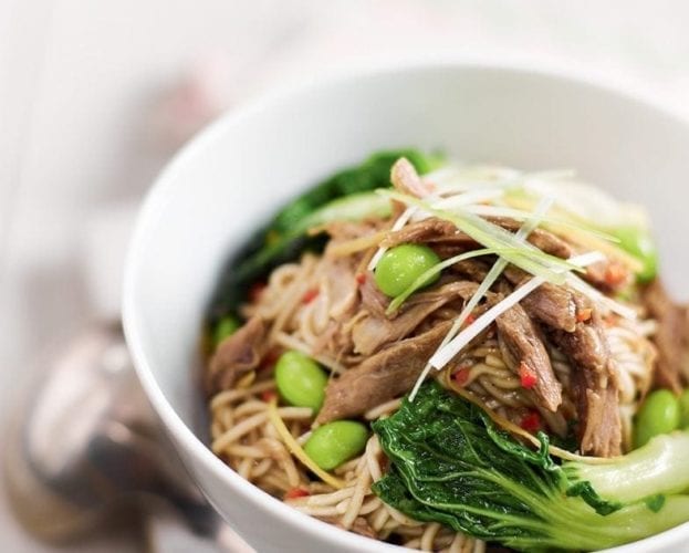Hoisin duck on cucumber