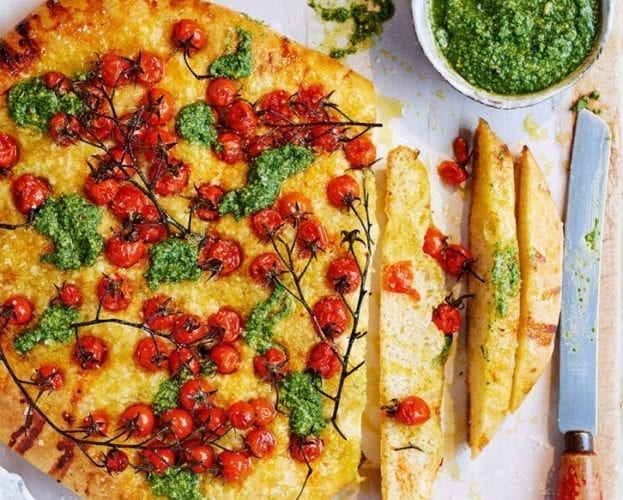 Potato, beetroot and thyme focaccia