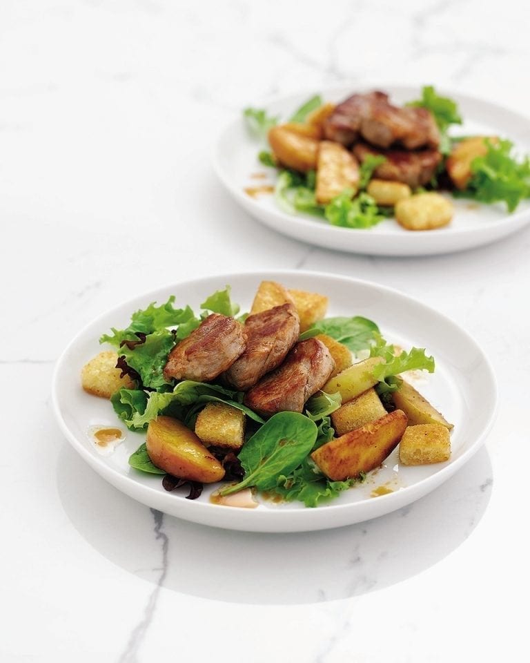 Quick pork and apple salad with cider dressing