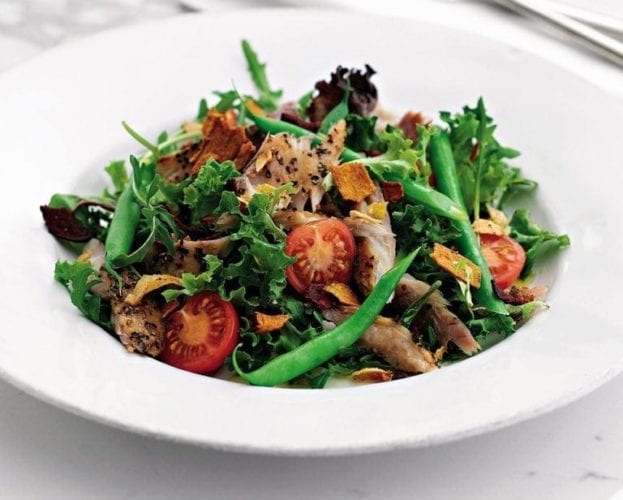 Warm new potato, rocket and smoked mackerel salad