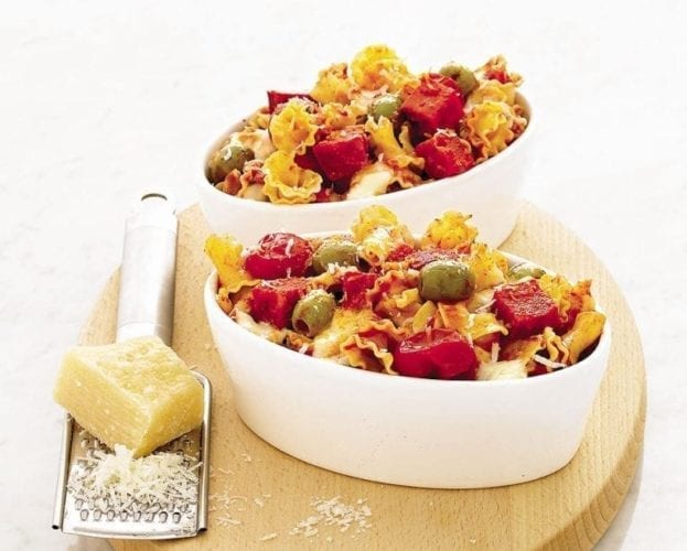 Quick olive, chorizo and tomato pasta