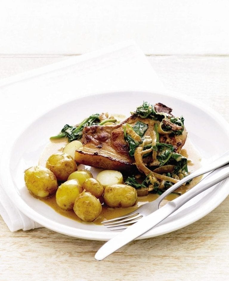 Quick creamy pork with spinach