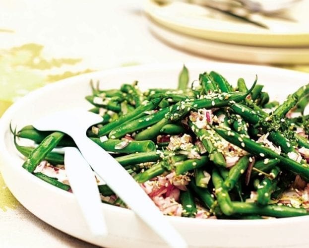 Green bean, olive and pine nut salad
