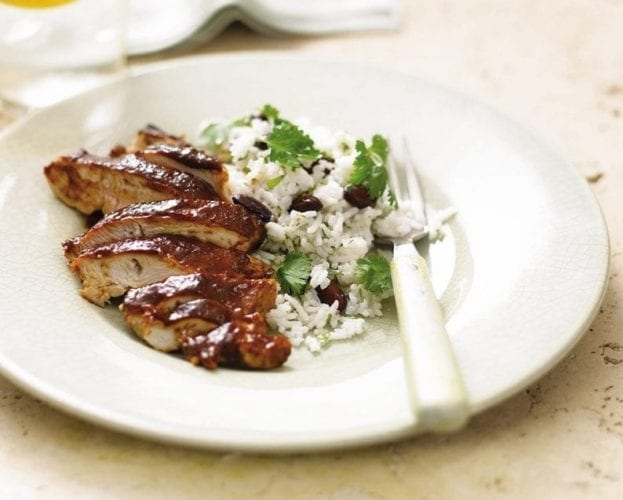 Quick Caribbean chicken with rice and beans