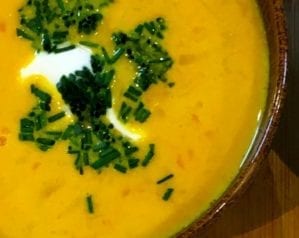 Peter Gordon’s pumpkin, ginger, chickpea and cheese soup – video