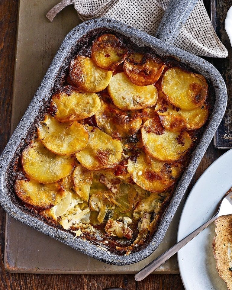 Stilton and bacon gratin – video