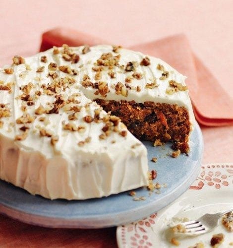 Carrot and parsnip cake with rose frosting
