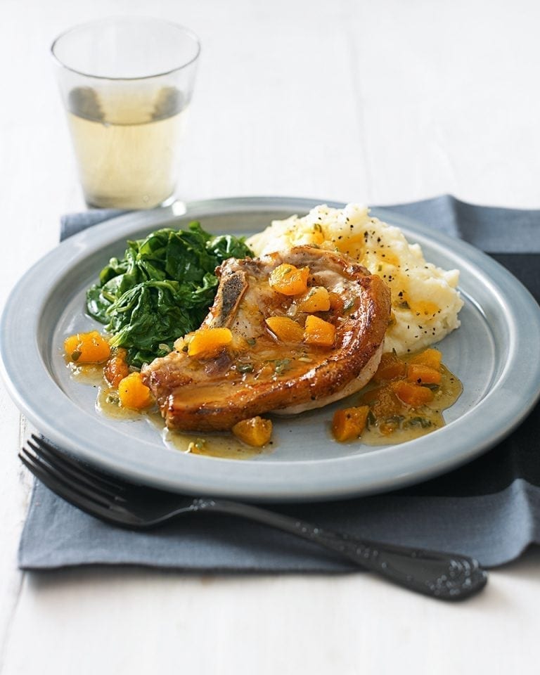 Quick apricot and sage pork chops recipe | delicious. magazine