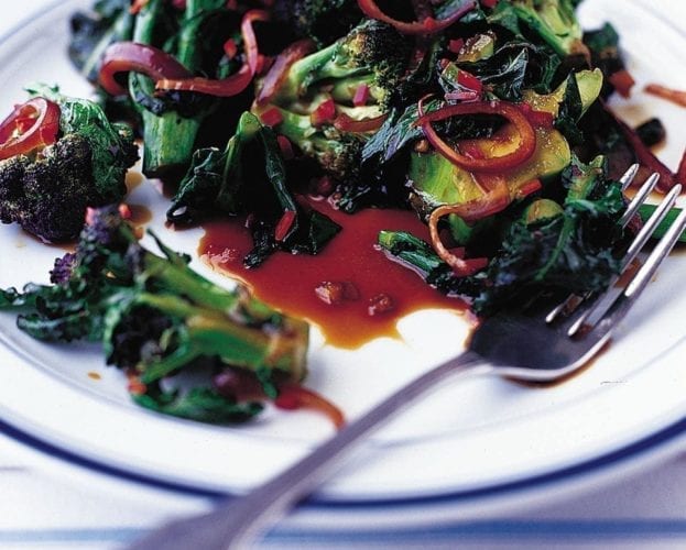Garlic and chilli purple sprouting broccoli