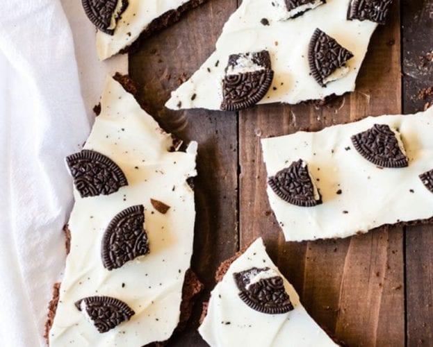 Oreo biscuits on white chocolate