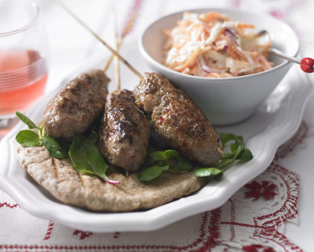Quick pork koftas with slaw