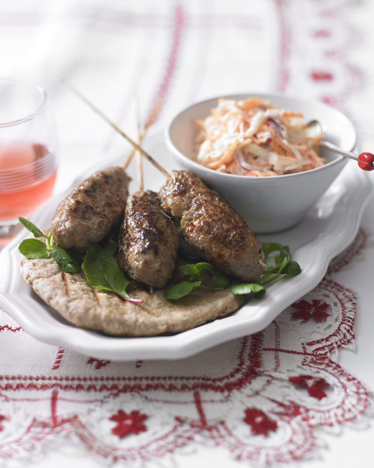 Quick pork koftas with slaw