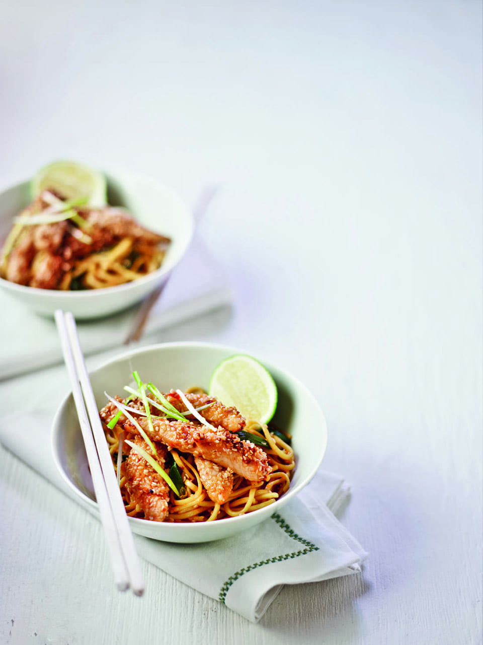 Sesame-crusted chicken with chilli and soy noodles recipe | delicious. magazine