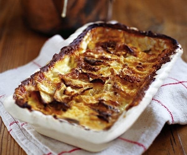 Celeriac, sage and black garlic gratin