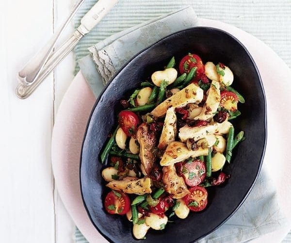 Olive-brined chicken with dried apricots and garlic