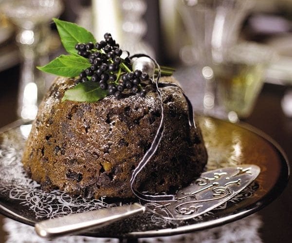 Christmas pudding with brandy butter