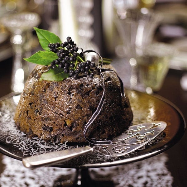 Christmas pudding with brandy butter