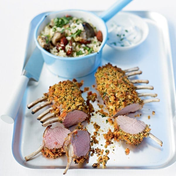 Harissa lamb with bulgur, aubergine and tomato salad