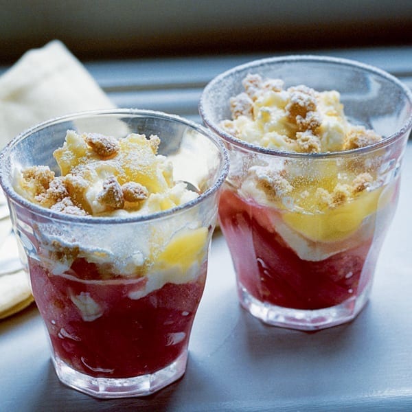 Simple roasted rhubarb and lemon curd pots