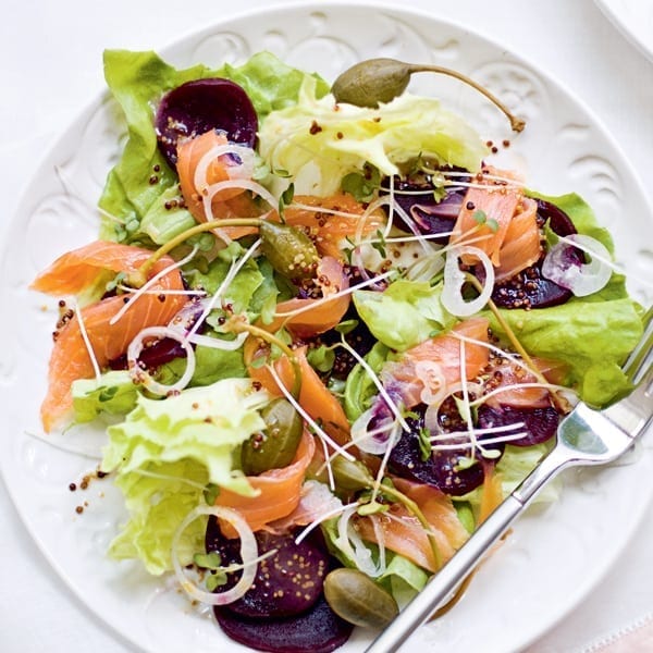 Smoked salmon and beetroot carpaccio