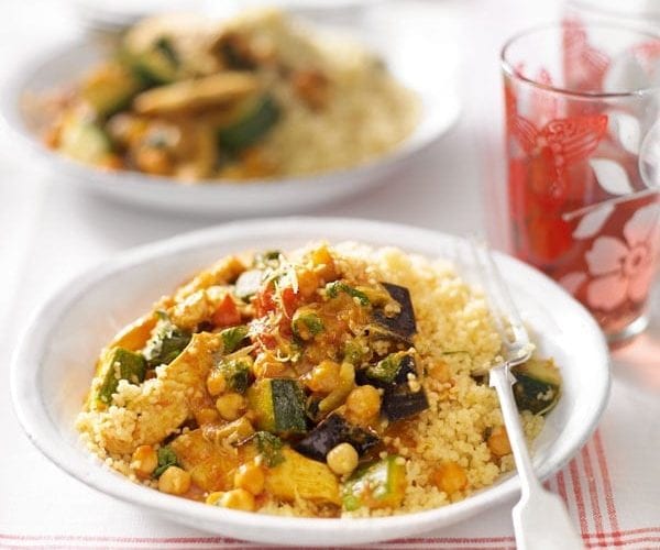 Cheat’s chicken and vegetable tagine with lemon couscous