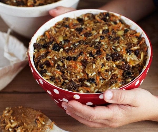 Christmas pudding mixture in a bowl