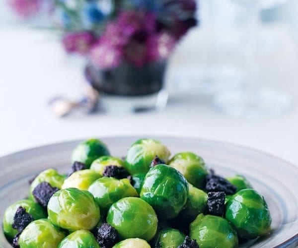 Sprouts with fried black pudding