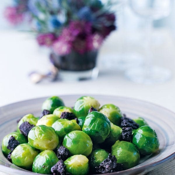 Sprouts with fried black pudding