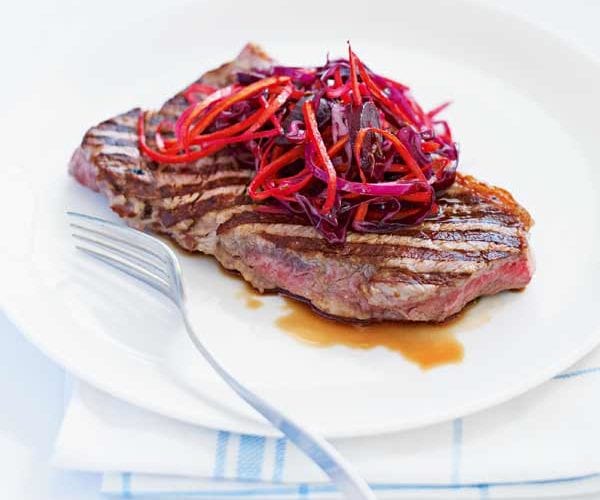 Quick griddled beef steaks with beetroot salad