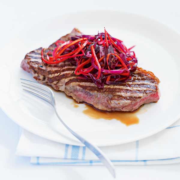 Quick griddled beef steaks with beetroot salad