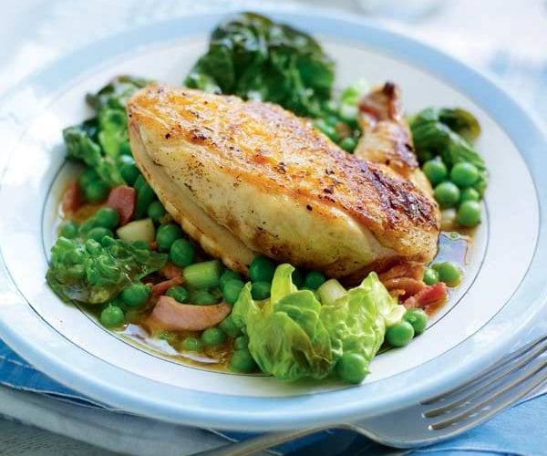 Garlic and herb buttered chicken with braised lettuce
