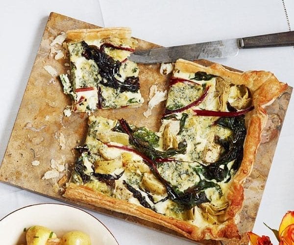 Chard, artichoke and blue cheese tart
