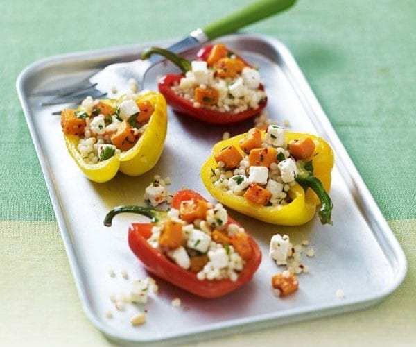 Stuffed pumpkin with bulgur wheat, feta and figs