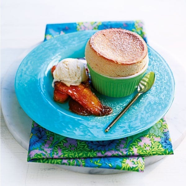 Hot banana soufflés with caramelised rum bananas