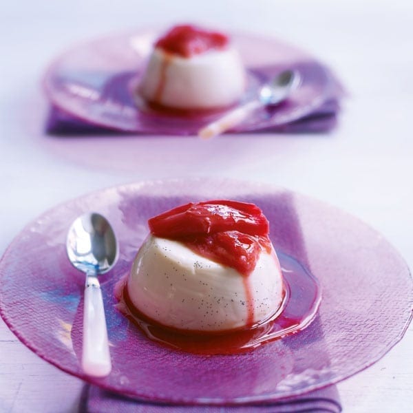 Honey pannacotta with ginger-poached rhubarb
