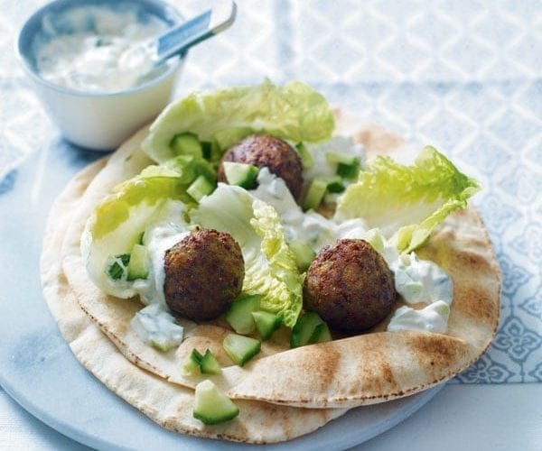 Cheat’s falafel wraps with tzatziki