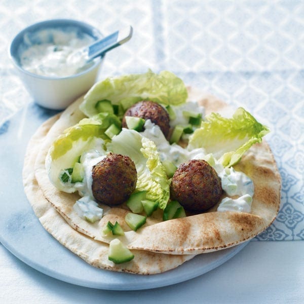 Cheat’s falafel wraps with tzatziki