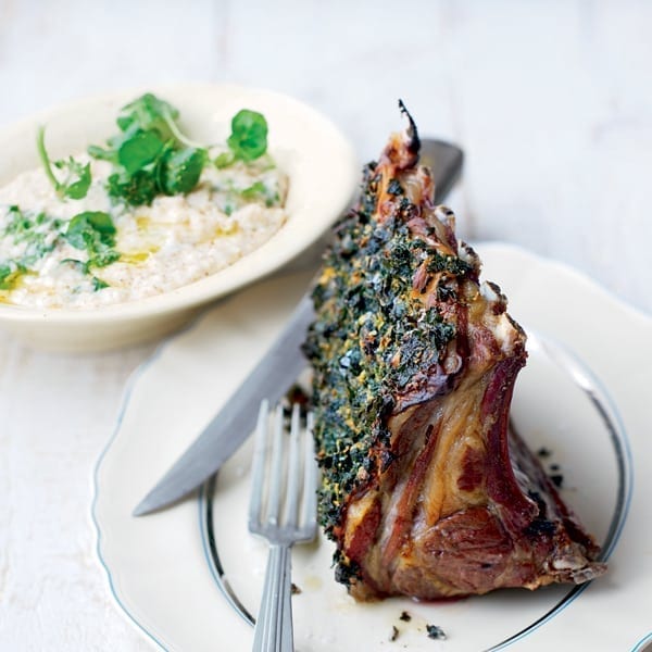 Herby lamb cutlets with cannellini bean mash