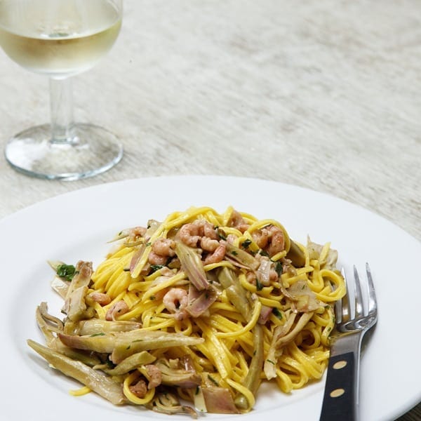 Taglierini with brown shrimps and artichokes