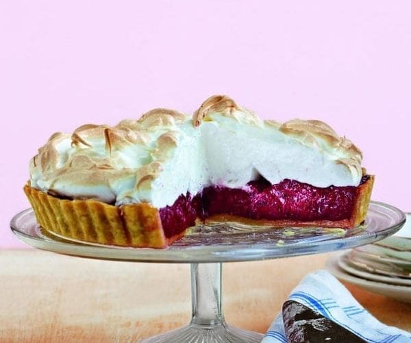 Raspberry curd meringue pie