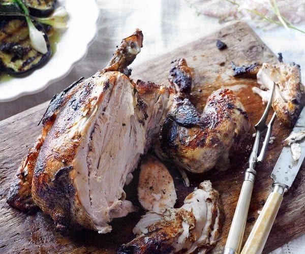 Aromatic poached and barbecued chicken