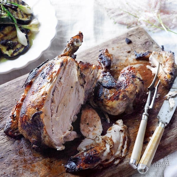 Aromatic poached and barbecued chicken