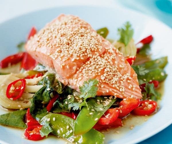 Sticky salmon with sesame
