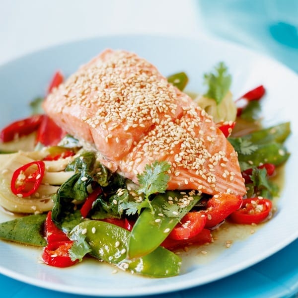 Sticky salmon with sesame